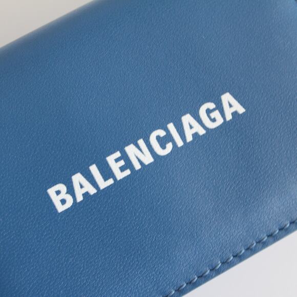Balenciaga Blue & White Leather Logo Everyday Trifold Mini Compact Wallet - Picture 7 of 13